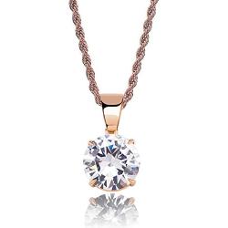 JINAO 15MM 4 Colors Solitaire Colorful Cubic Zirconia Pendant Necklace for Women Elegant Jewelry with Stainless Steel Rope Chain