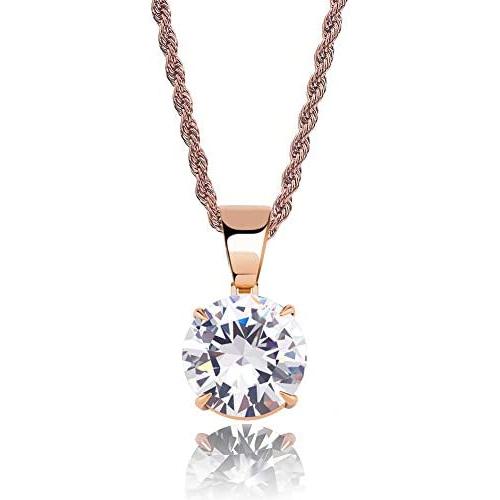 JINAO 15MM 4 Colors Solitaire Colorful Cubic Zirconia Pendant Necklace for Women Elegant Jewelry with Stainless Steel Rope Chain
