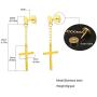 JSEA Black Silver Stainless Steel Cross Dangle Long Earrings Barbell Screw Back Round Stud Earrings