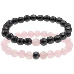 ZHEPIN 8MM Couples Bracelets Natural Amethyst Black Agate Hematite Rose Quartz Lava Stone Gemstone Bracelet for Women Men Energy Healing Stone Crystals