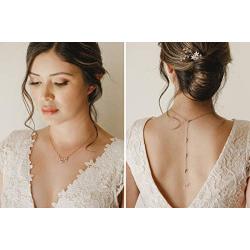 SWEETV Cubic Zirconia Wedding Bridal Backdrop Necklace for Brides, Crystal Dainty Back Necklace, Body Chain Jewelry for Women Prom