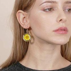 Bonaluna Pressed Flower Circle Drop Earrings
