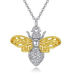 Gold Bee / Gold Seahorse / Silver Hedgehog Pendant Necklace, 925 Sterling Silver Personalized Animals Necklace for Women Men Girls Boys Children Jewelry Gift 18+2 Extender (Gift Box included)