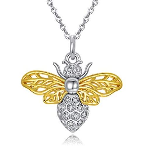 Gold Bee / Gold Seahorse / Silver Hedgehog Pendant Necklace, 925 Sterling Silver Personalized Animals Necklace for Women Men Girls Boys Children Jewelry Gift 18+2 Extender (Gift Box included)