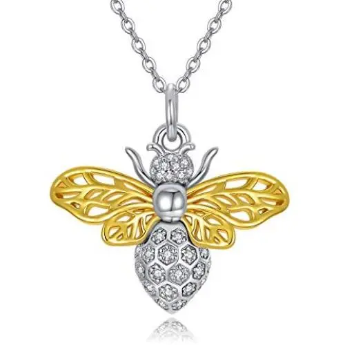 Gold Bee / Gold Seahorse / Silver Hedgehog Pendant Necklace, 925 Sterling Silver Personalized Animals Necklace for Women Men Girls Boys Children Jewelry Gift 18+2 Extender (Gift Box included)