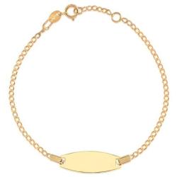 14k Gold ID Bracelet Engravable Girls Boys Kids Baby Figaro Curb Chain Made in Italy