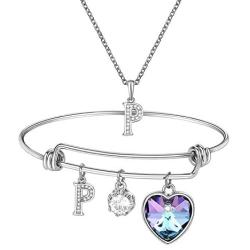SHAARMS Initial Bracelet 26 Letter Necklace Love Heart Girls Gifts, Stainless Steel Name Necklaces Adjustable Chains Bracelet, Birthday Gifts with Jewely Box