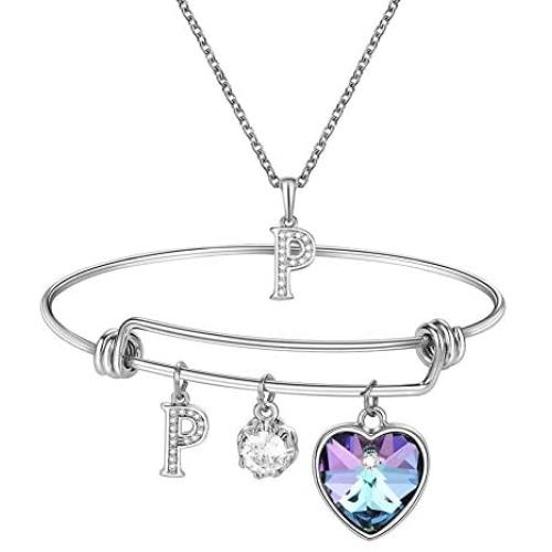 SHAARMS Initial Bracelet 26 Letter Necklace Love Heart Girls Gifts, Stainless Steel Name Necklaces Adjustable Chains Bracelet, Birthday Gifts with Jewely Box