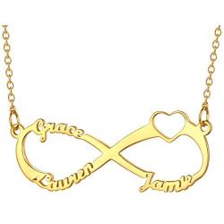 U7 Personalized Necklace Choker Charm Initials Naming Jewelry Platinum / 18K Gold Custom Any Name/Her Name/Double Names/Infinity 4 Family or BFF Names, Chain 16''-18''