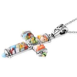 Shop LC Delivering Joy Multi Color Murano Millefiori Glass Black Oxidized Stainless Steel Holy Prayer Religious Fashion Love Cross Chain Pendant Necklace for Women 20'' Easter Gifts