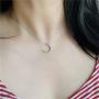 Dtja Minimalist Moon Necklace for Women Girls Kids Sterling Silver Gold Plated Tiny Small Simple Polished Thin Horn Crescent Moon Pendant Choker Necklace Adjustable Chain 18'' Cute Jewelry Gift