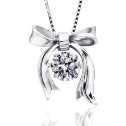 ARINZA Sterling Silver Necklaces for Women Dancing Diamond & Swarovski Cubic Zirconia Pendant Necklace Silver Chain 18, Jewelry for Women Girl