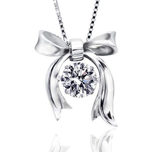 ARINZA Sterling Silver Necklaces for Women Dancing Diamond & Swarovski Cubic Zirconia Pendant Necklace Silver Chain 18, Jewelry for Women Girl