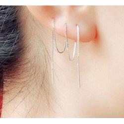 A Pair 925 Sterling Silver Tassel Threader Drop Earrings Long Chain Ear Line
