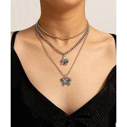 YERTTER Vintage Punk Multi layer Butterfly Flower Pendant Necklace Beaded Choker Boho Jewelry Chain for Women and Girls