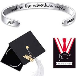 Ldurian 2021 Bracelet for Graduation, Inspirational Grad Bangle Cuff for Women, Graduate Gift for Her, College Senior Bracelet, Graduation Jewelry with 2021 Cap Box & Card & Bag