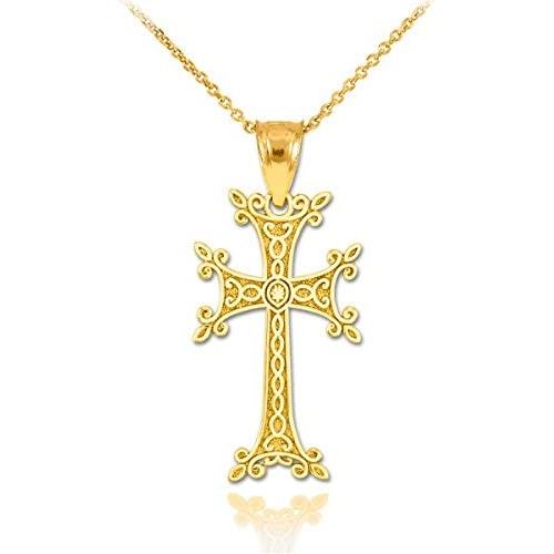 Religious Jewelry by FDJ Dainty 14k Yellow Gold Armenian Cross Pendant Necklace
