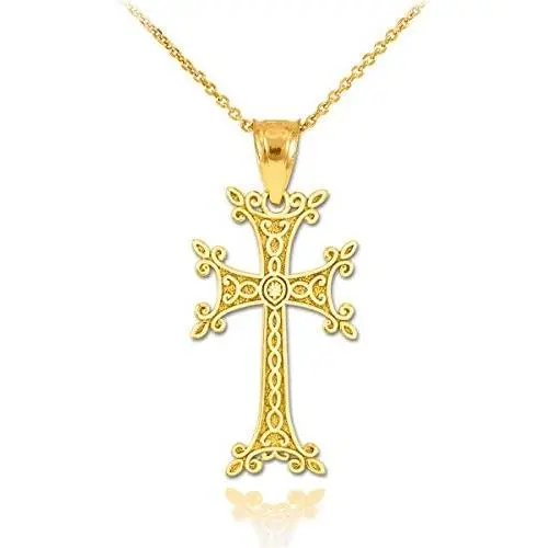 Religious Jewelry by FDJ Dainty 14k Yellow Gold Armenian Cross Pendant Necklace Religious Jewelry by FDJ Dainty 14k Yellow Gold Armenian Cross Pendant Necklace