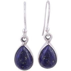 NOVICA Lapis Lazuli .925 Sterling Silver Teardrop Dangle Hook Earrings Be True