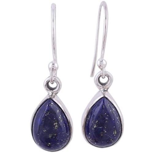 NOVICA Lapis Lazuli .925 Sterling Silver Teardrop Dangle Hook Earrings Be True