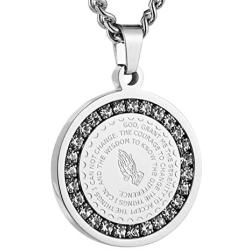 HZMAN Bible Verse Prayer Necklace Christian Jewelry Gold Stainless Steel Praying Hands Coin Medal Pendant