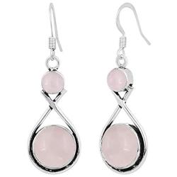 Natural Rose Quartz Earrings for Women Mom Wife 925 Silver Overlay handmade Dangle Earrings