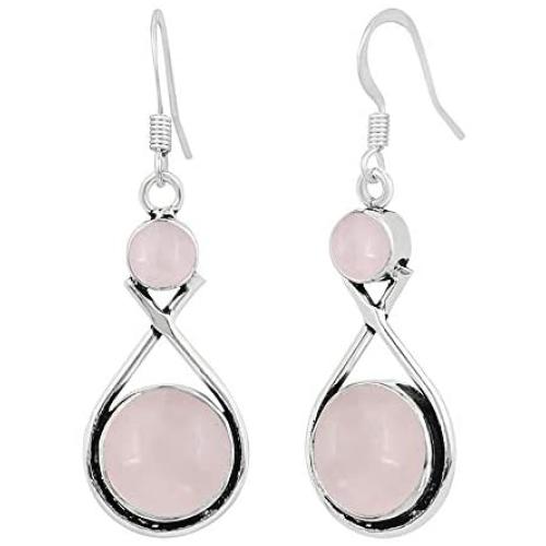 Natural Rose Quartz Earrings for Women Mom Wife 925 Silver Overlay handmade Dangle Earrings