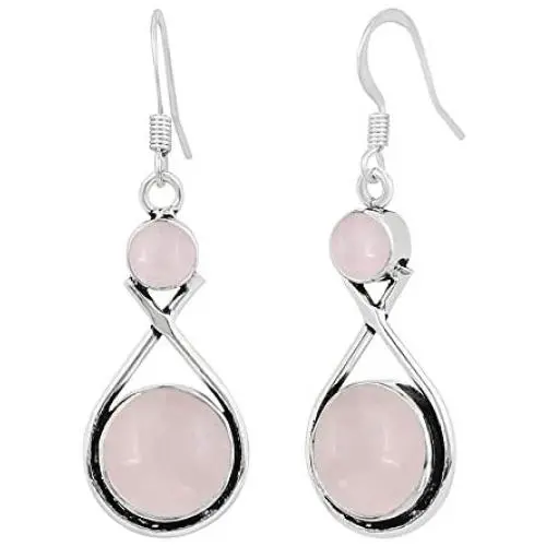 Natural Rose Quartz Earrings for Women Mom Wife 925 Silver Overlay handmade Dangle Earrings