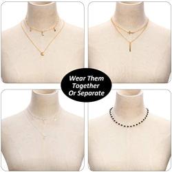 16 Pieces Layered Choker Necklace Adjustable Pendant Necklace Moon Sequins Choker Multilayer Chain Necklace Set for Women Girls
