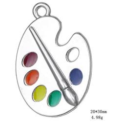 Trendy Enamel Artist Paint Palette and Brush with Thin Pendant Necklace Gifts Jewelry for Women & Girls