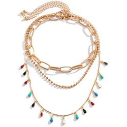 ALAIX Womens Gold Chain Choker Necklace Multilayer Long Necklace Hiphop Style Detachable Colourful Necklace for Women Teen Girls