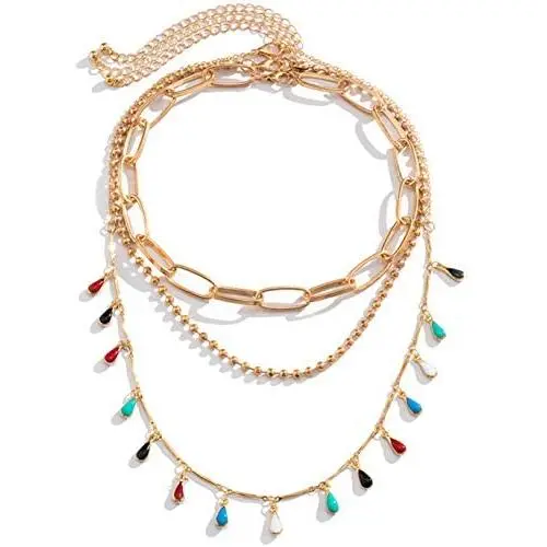 ALAIX Womens Gold Chain Choker Necklace Multilayer Long Necklace Hiphop Style Detachable Colourful Necklace for Women Teen Girls ALAIX Womens Gold Chain Choker Necklace Multilayer Long Necklace Hiphop Style Detachable Colourful Necklace for Women Teen Girls