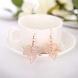 BEAUTY CHARM Unique Natural Leaf Earrings Women Phoenix Tree Leaf Maple Shape Dangle Drop Hook Earrings ear Jewelry for Wedding Party Gift