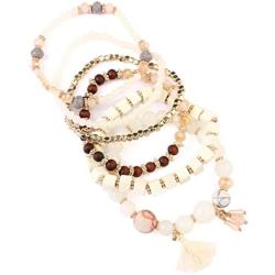 RIAH FASHION Multi Layer Versatile Statement Bracelets - Stackable Beaded Strand Stretch Bangles Sparkly Crystal, Wood Bead, Tassel Charm Pendant
