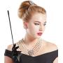 BABEYOND 1920s Gatsby Multilayer Pearl Necklace Vintage Bridal Pearl Necklace Earrings Jewelry Set