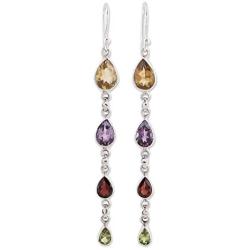 NOVICA Multi-Gem Citrine .925 Sterling Silver Dangle Earrings Dazzling Drops