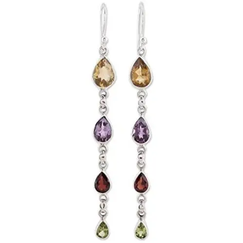 NOVICA Multi-Gem Citrine .925 Sterling Silver Dangle Earrings Dazzling Drops NOVICA Multi-Gem Citrine .925 Sterling Silver Dangle Earrings Dazzling Drops