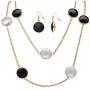 Palm Beach Jewelry Gold Tone Drop Earrings and Station Necklace Set, Round Black and White Crystals, 40''