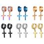 Mens Womens Vintage Stainless Steel Cross Dangle Hoop Earrings, Hinged Huggie Cross Ring Gauges Drop Earrings for Boys Girls