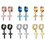Mens Womens Vintage Stainless Steel Cross Dangle Hoop Earrings, Hinged Huggie Cross Ring Gauges Drop Earrings for Boys Girls