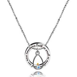 Uloveido Christian Circle Round Ring Necklace Engraved Faith As Small As A Mustard Seed Can Move Mountains Y958
