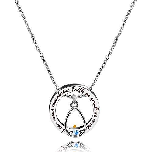 Uloveido Christian Circle Round Ring Necklace Engraved Faith As Small As A Mustard Seed Can Move Mountains Y958