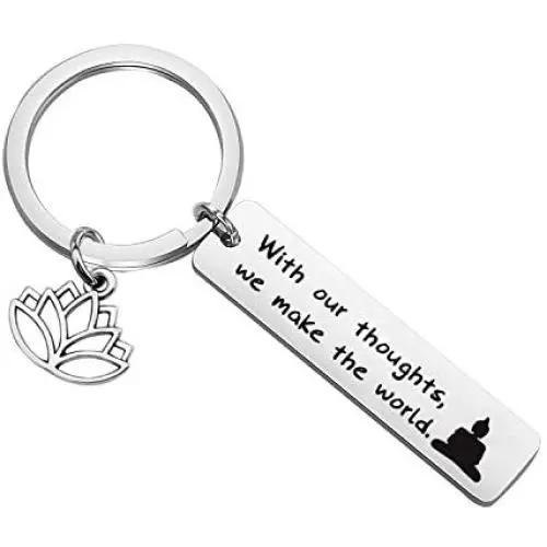PENQI Inspirational Yoga Jewelry with Our Thoughts We Make The World Keychain Buddha Quote Yoga Lotus Jewelry for Yoga Lovers Gift PENQI Inspirational Yoga Jewelry with Our Thoughts We Make The World Keychain Buddha Quote Yoga Lotus Jewelry for Yoga Lovers Gift