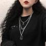YOPQ 2Pcs Lock Statement Pendant Necklace Long Chain Punk Multilayer Choker Necklace For Women Man Girls