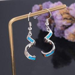 CiNily Sterling Silver Plated Dangle Drop Earrings for Women Opal Hook Earrings Birthstone Spiral Ribbon Dangle Earrings