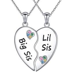 FLYOW Sister Necklaces/Mother Daughter Necklaces/Couple Necklaces for 2 Sterling Silver Heart Necklace Twin Sorority Heart Halves Matching Birthday Gifts for Women