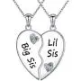 FLYOW Sister Necklaces/Mother Daughter Necklaces/Couple Necklaces for 2 Sterling Silver Heart Necklace Twin Sorority Heart Halves Matching Birthday Gifts for Women