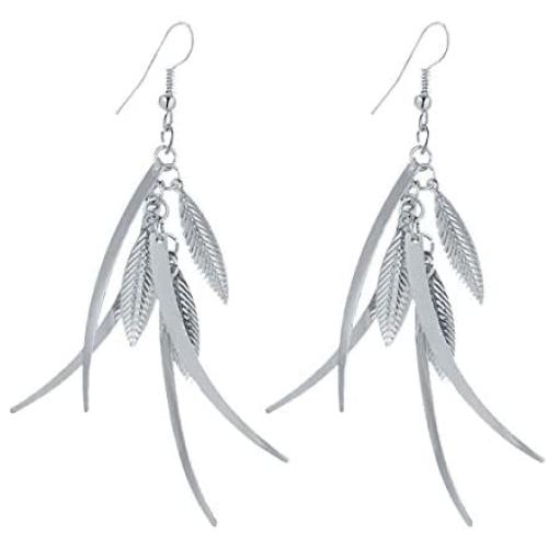 IDB Delicate Filigree Dangle Triple Feather Drop Hook Earrings - Available in Silver and Gold Tones