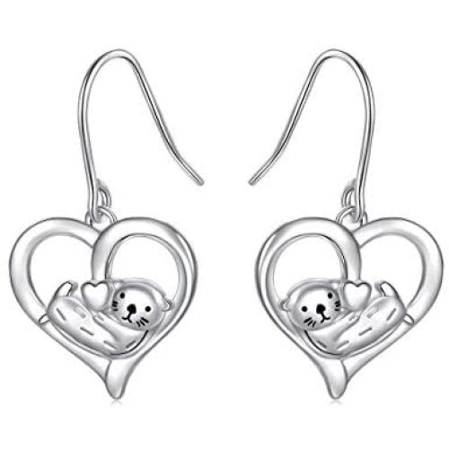 Yearace 925 Sterling Silver Animal Jewelry Sea Otter Dangle Earrings for Women Teen Girls