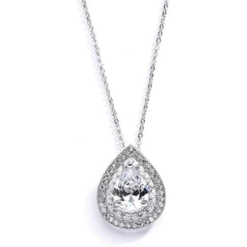 Mariell Pear-Shaped Solitaire Necklace Pendant for Brides - Vintage Wedding Bridal Jewelry